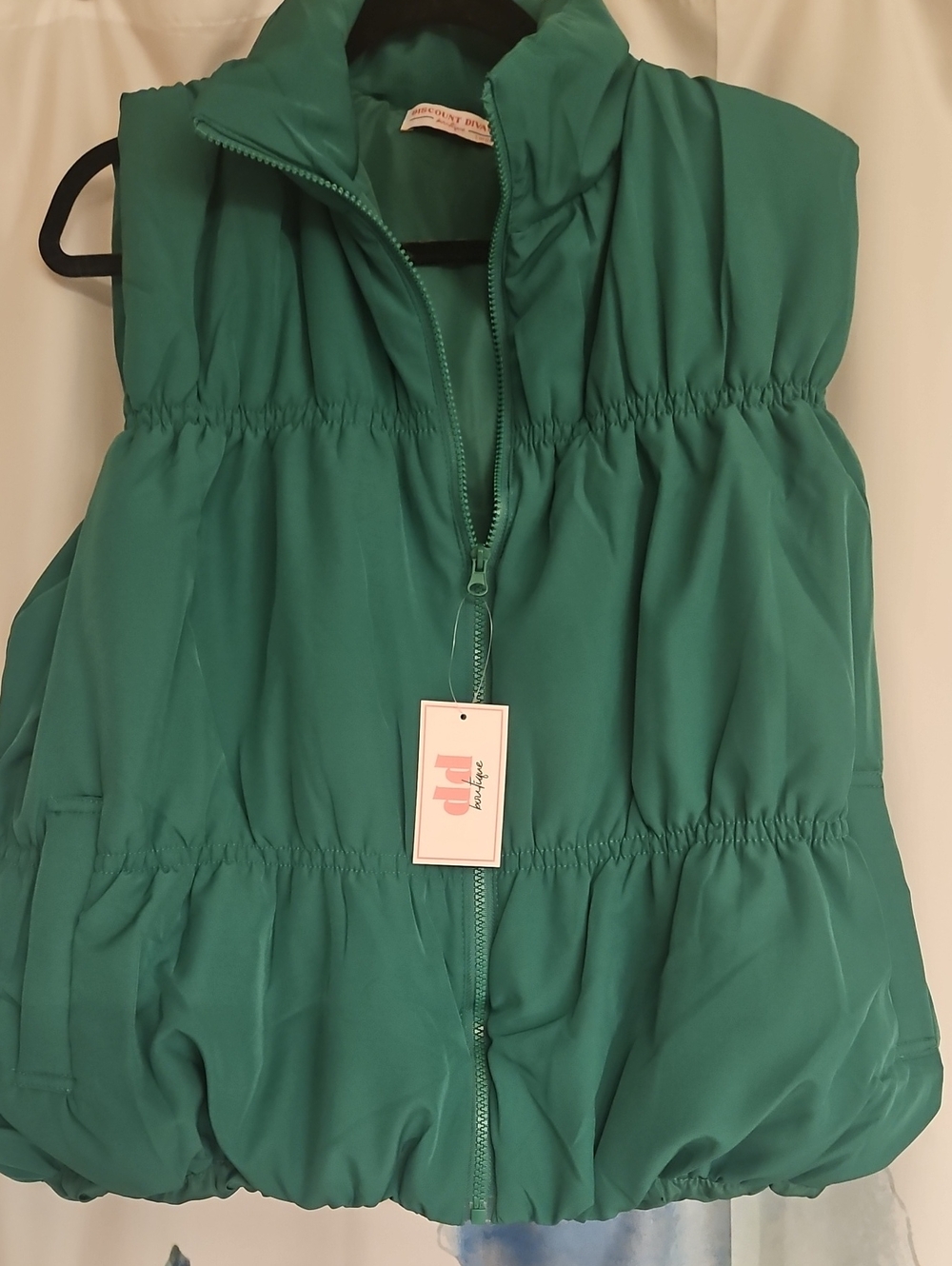 Green Quilted Sleeveless Puffer Vest with Elastic Waist